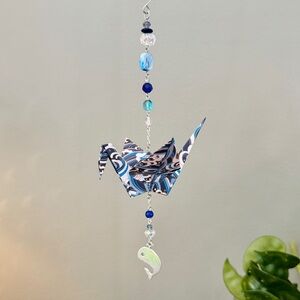 Origami Ornament #2426 - Large Crane with Whale Charm